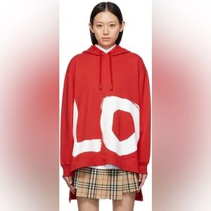 Burberry Red Oversized Aurore Love Hoodie Size L NEW